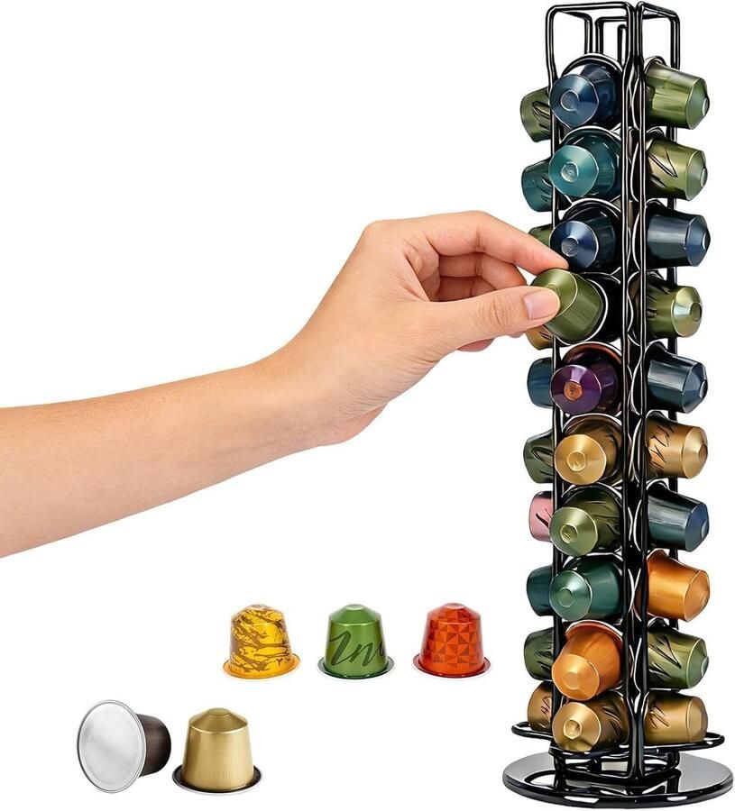 Ruimtebesparende Koffiecapsulehouder voor 40 Nespresso Capsules 360° Rotatable RVS Opbergoplossing voor Keuken en Woonkamer