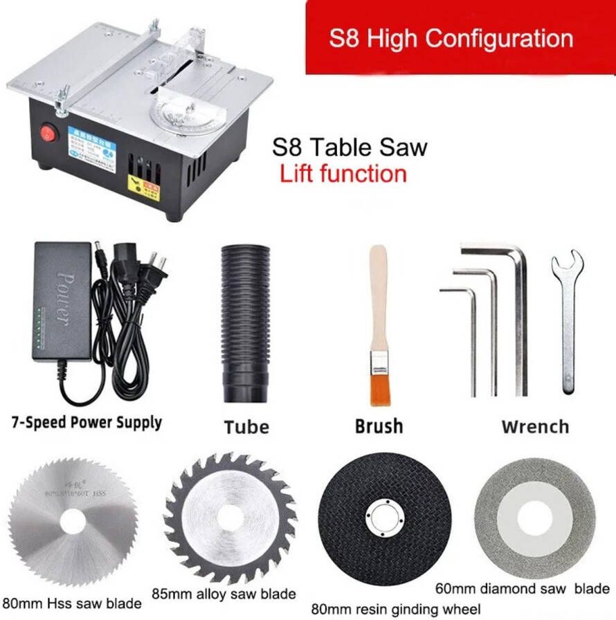 Rumi tafelzaag- Zaagmachine snijgereedschap tafelzaag Mini houtbewerking snijmachine Elektrisch zaagmachine cirkelvormig slijpschijf met instelbare snelheid zaagmachine