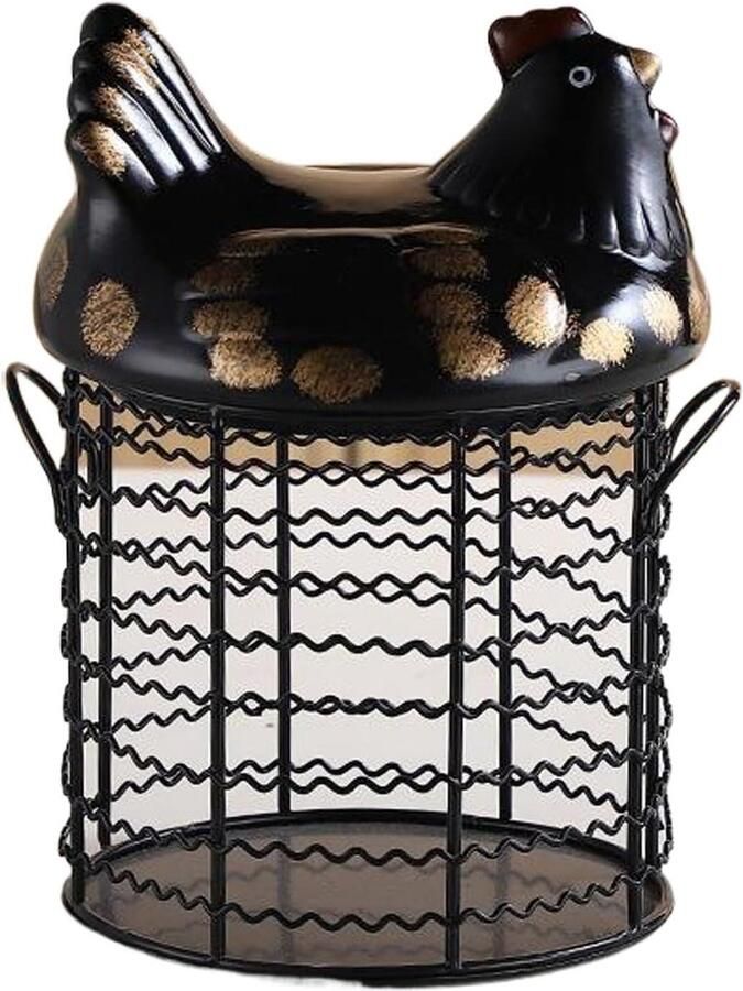 Rustieke Eiermand Draadmand Kip Keuken Organiseren Met Keramisch Deksel 15 x 15 x 14 cm Typ+5