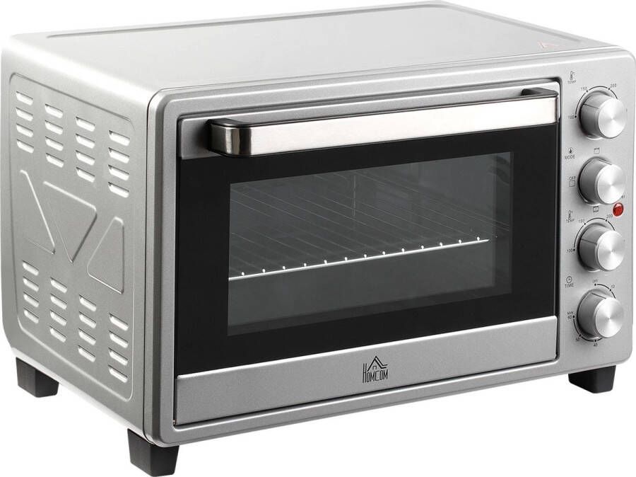 Rustive Vrijstaand Elektrische Oven 32 liter Mini Oven 1600W 60 min. Timer Incl. accesoires tot 230 Graden Zilver
