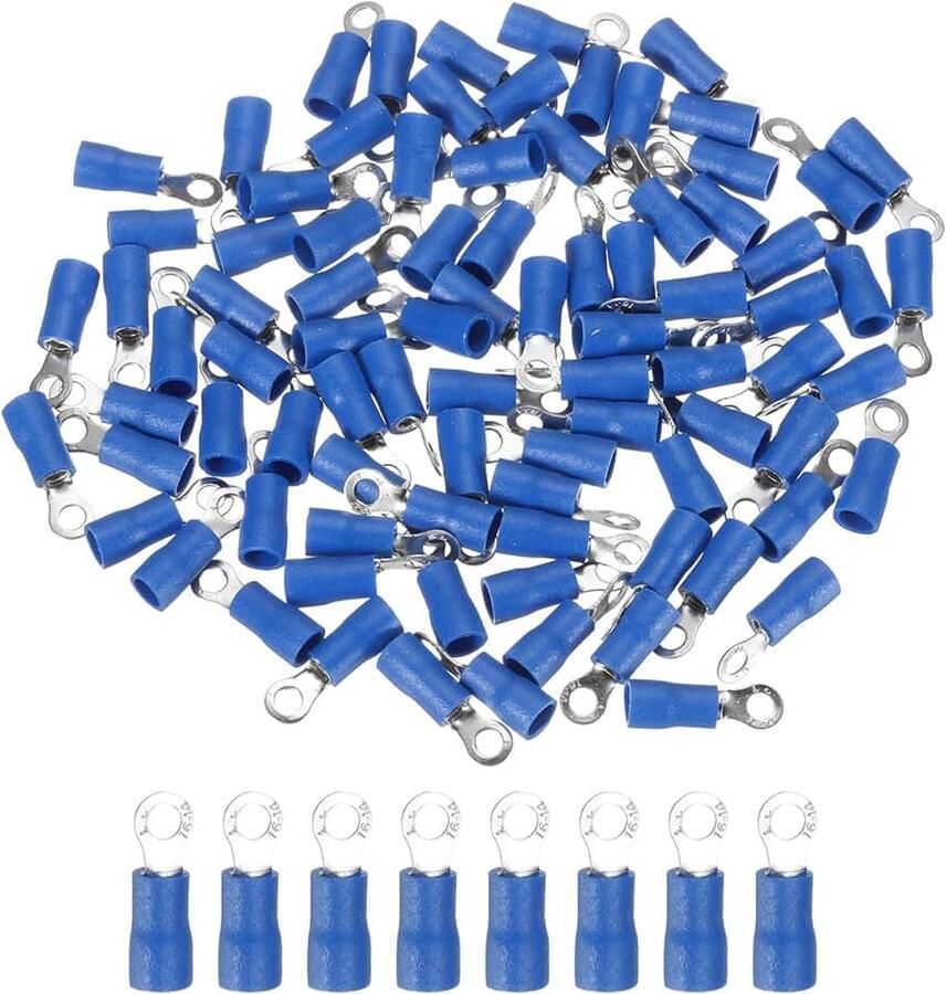 RV2-3 geïsoleerde ringen 100 stuks elektrische draadverbinders kabelklemmen krimpverbinderset 17-14 AWG voor elektrische projecten industrie chemische industrie blauw