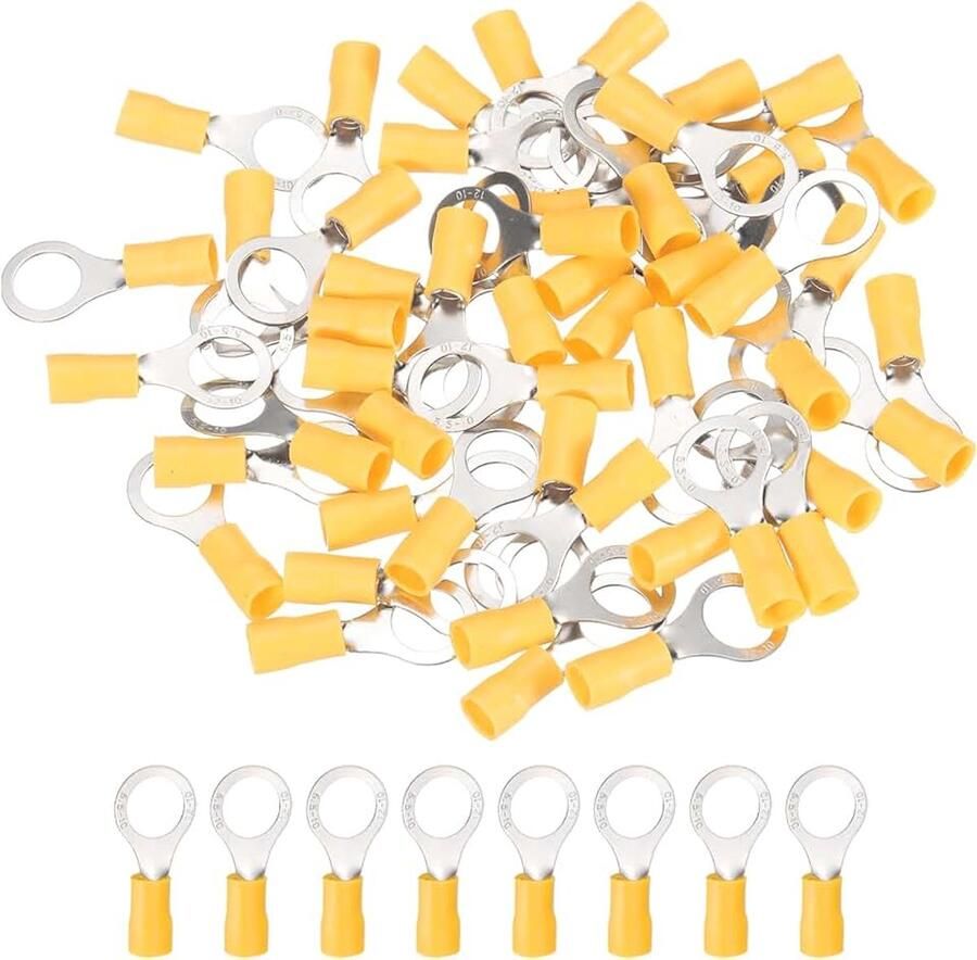 RV5.5-4 geïsoleerde ringkabelschoenen kabelschoenen krimpconnectorset 12-10 AWG voor elektrische projecten industrie chemische industrie geel 100 stuks
