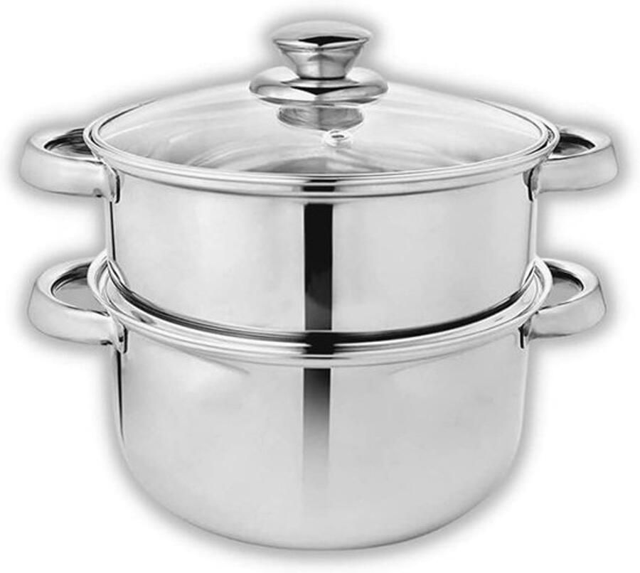 RVS 2-Laags Stoompan Set met Glazen Deksel Inductie Geschikt 20 5 cm
