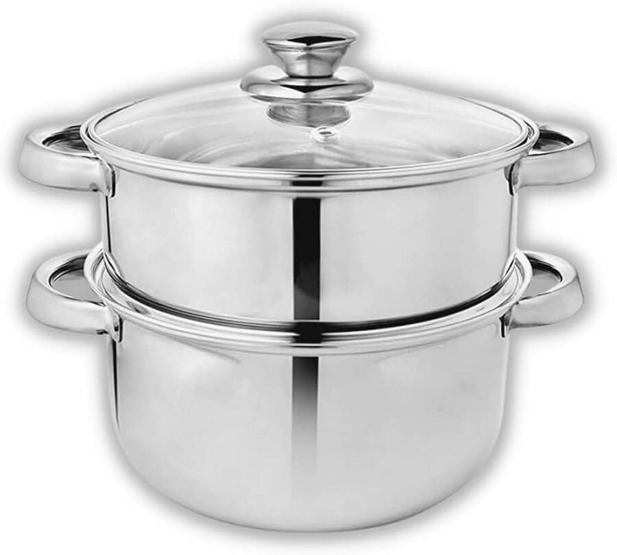 RVS 2-Laags Stoompan Set met Glazen Deksel Inductie Geschikt 20 5 cm