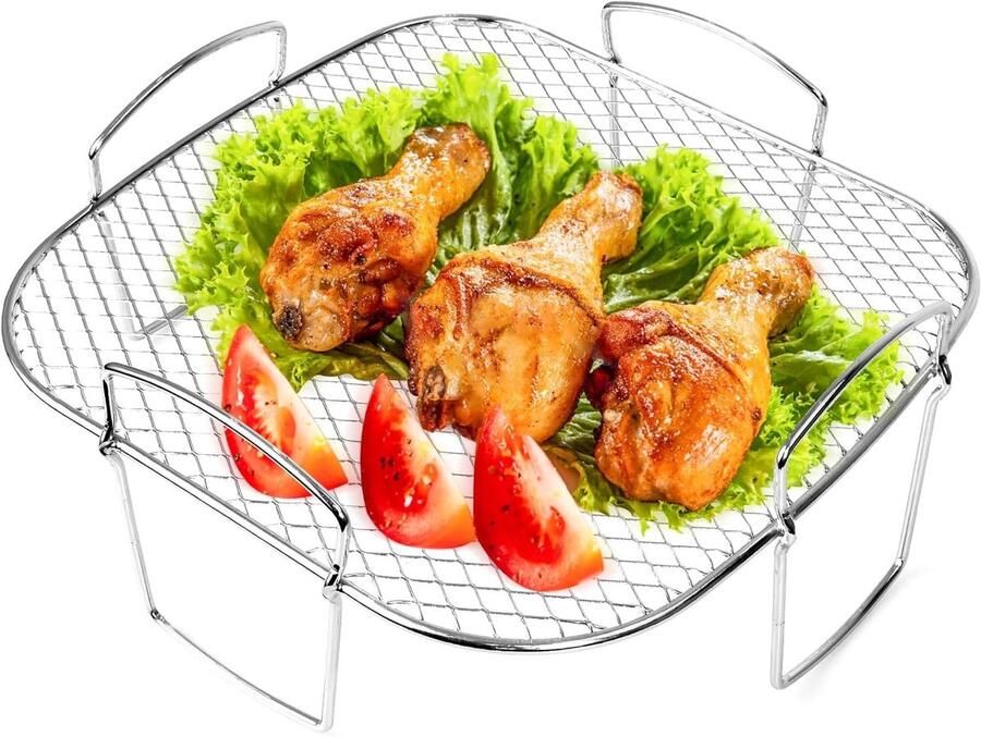 RVS airfryer rek voor 5.5-7.5L multifunctioneel bakaccessoire oven en dehydrator geschikt 8 inch vierkant ontwerp duurzaam en gemakkelijk schoon te maken