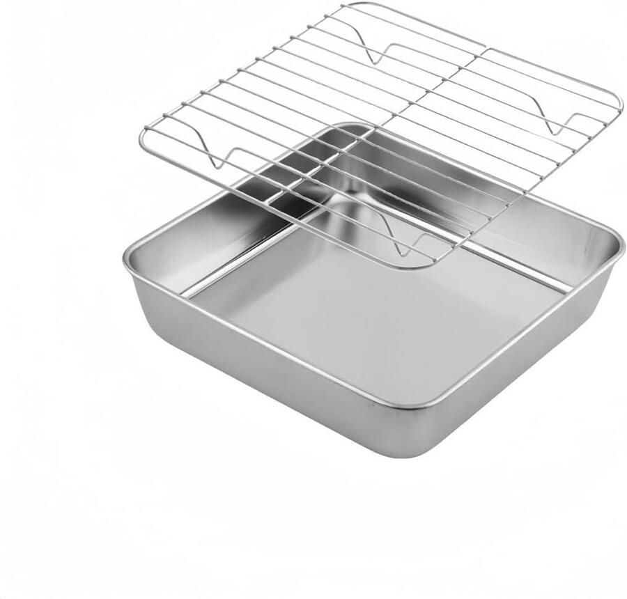 RVS Bakpan met Koelrek Roestvrijstalen bakplaat Oven rooster Bakken en Koelen Complete set met rek