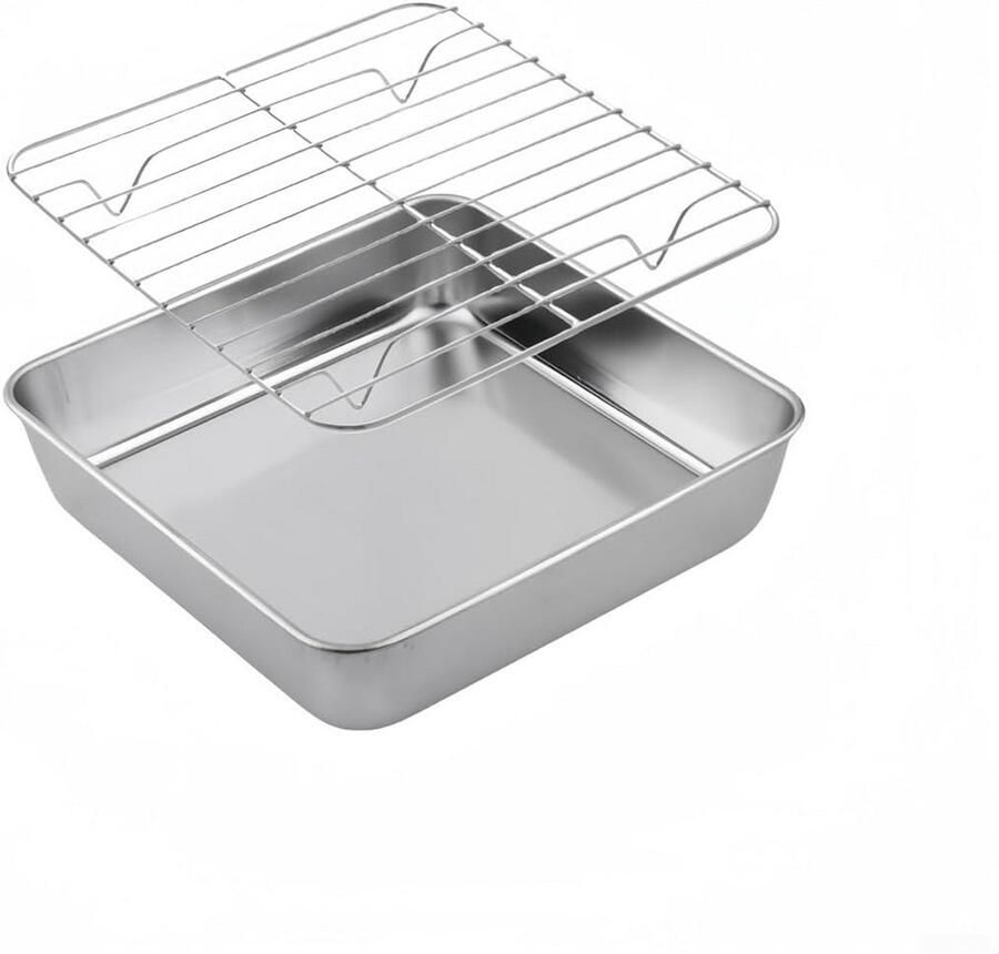 RVS Bakplaat Bakblik Met Rooster Bakken En Braden Vaatwasmachinebestendig 20CM Vierkant Zilver