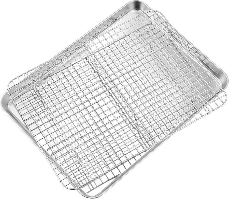 RVS Bakplaat met Koelrooster Grote Rechthoekige Bakvorm 40.5 x 30.5 x 2.5 cm Ideaal voor Taarten en Gebak Duurzaam en Makkelijk Schoon te Maken