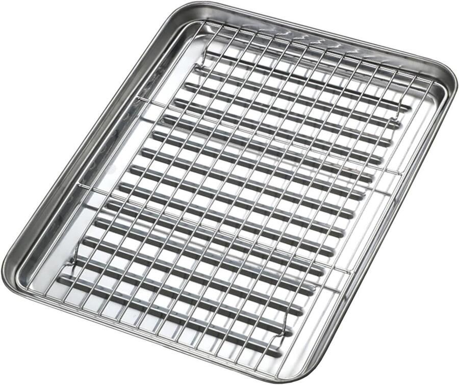 RVS Bakplaat Ovenplaat Koelrek Bakken en Roosteren Kromtrekbestendig 27x21 cm Zilver