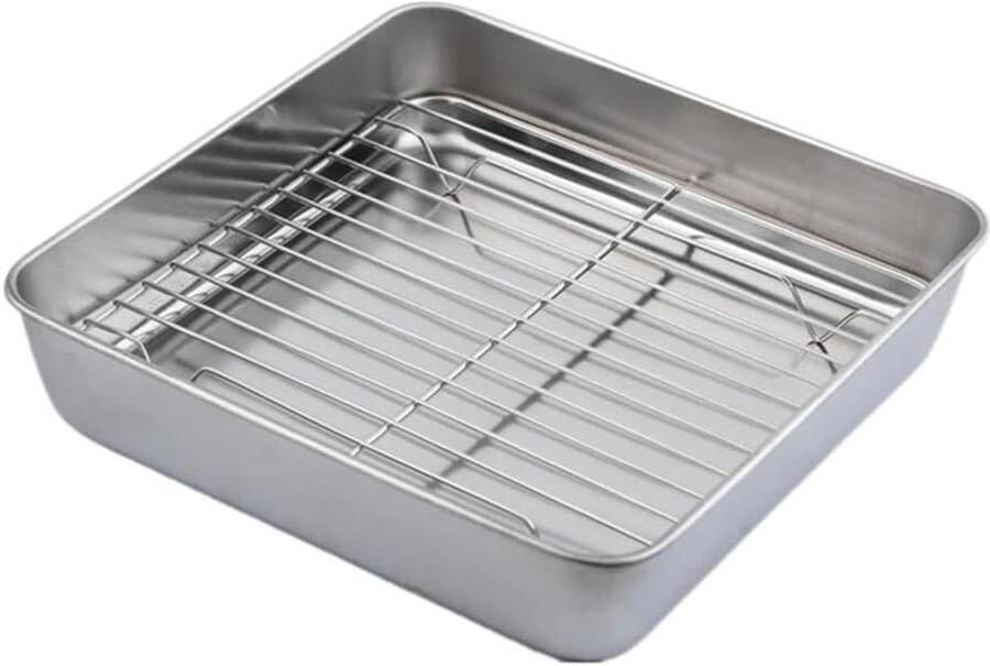 RVS Bakplaat Ovenplaat Bakken en Braden Grote Antiaanbaklaag 24x24x5cm Zilver