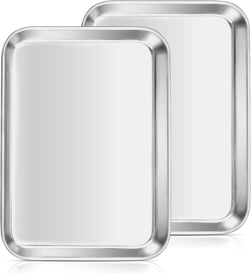 RVS Bakplaat Ovenplaat Koekjesvorm Bakken en Braden Hoge Rand 23.5 x 17.8 x 2.5 cm Zilver