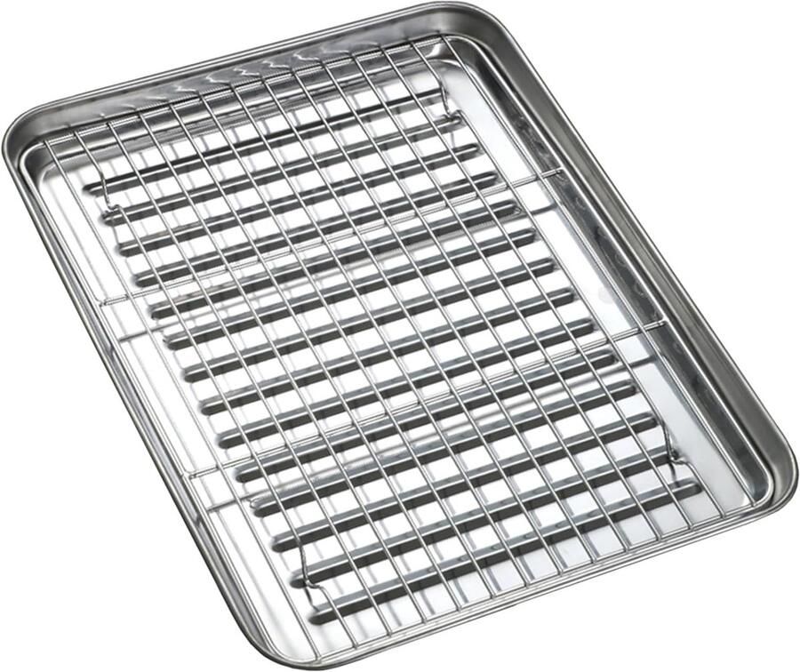 RVS Bakplaat Ovenplaat Rooster Koken Bakken Grillen Antiaanbak Non-stick 24x18 cm Zilver - Foto 1