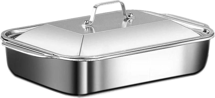 RVS Bakplaat Ovenschaal met Deksel Lasagne en Gratin Gelijkmatige Warmteverdeling 46.5 x 28.5 x 6 cm