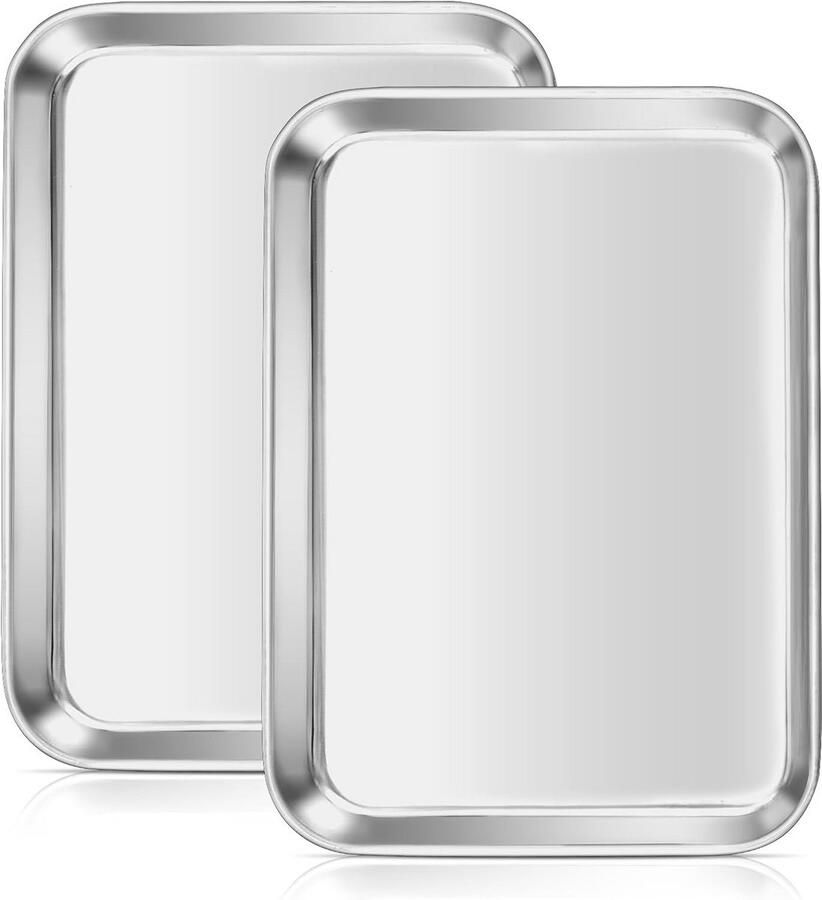 RVS Bakplaat Rechthoekig 23.5x17.8 cm Ovenbestendige Koekenpan voor Bakken en Serveren