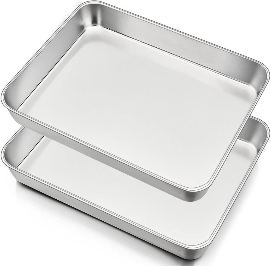 Roestvrijstalen bakplaat rechthoekige ovenvorm 31 x 24 x 5 cm diep en veelzijdig voor bakken braden en serveren vaatwasserbestendig en veilig voor voedsel