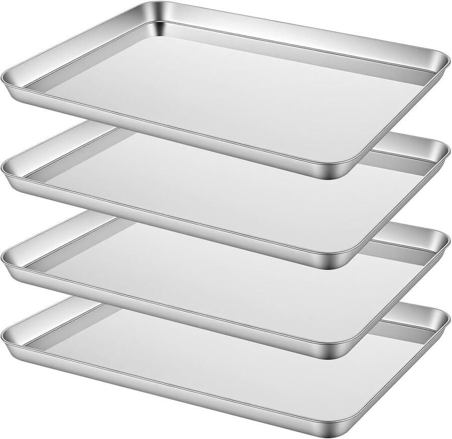 RVS Bakplaat Rectangular voor Oven en Grill Set van 4 40.5 x 30.5 x 2.5 cm Ideaal voor Koken en Bakken