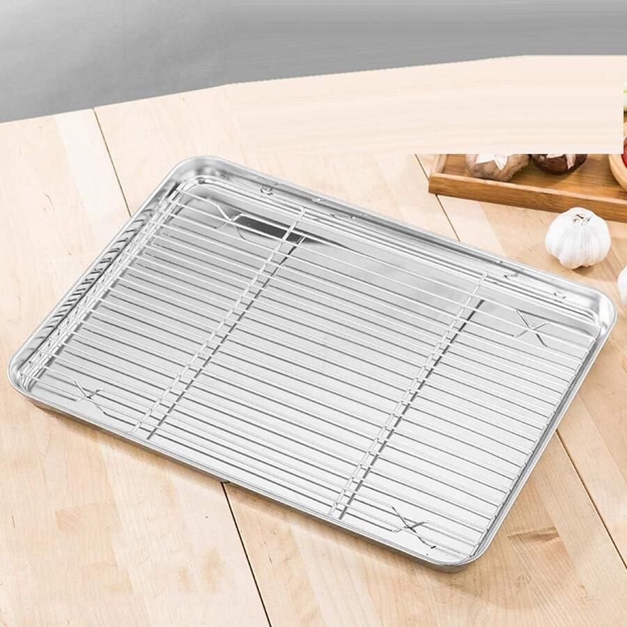 RVS Bakplaat Rooster Bakplaat Set Oven Gebruik Antiaanbaklaag 31.5 x 24.4 cm Zilver