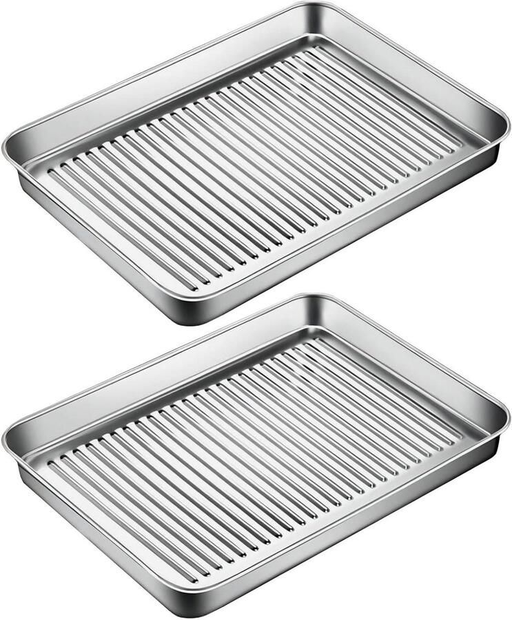 RVS Bakplaat Set Ovenplaat Bakplaat Bakken en Braden Corrugated Non-Stick Oppervlak 410x310mm Zilver
