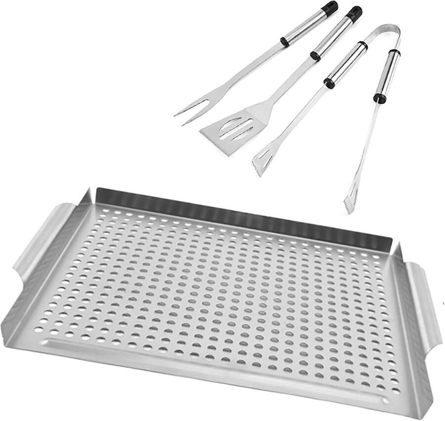 RVS Bakplaat voor Barbecue & Plancha Grillplaat 36x30cm met Spatel