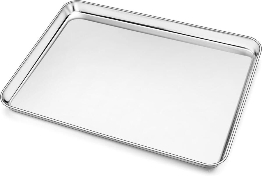 RVS Bakplaat voor Gebak Rechthoekige Ovenplaat voor Bakken Roosteren en Serveren Vaatwasserbestendig Groot Formaat 25 x 20 cm