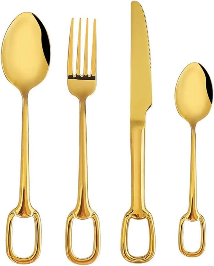 RVS Bestekset Gouden Servies Feestelijk Diner 4-Delig Standaard Formaat Goudkleurig