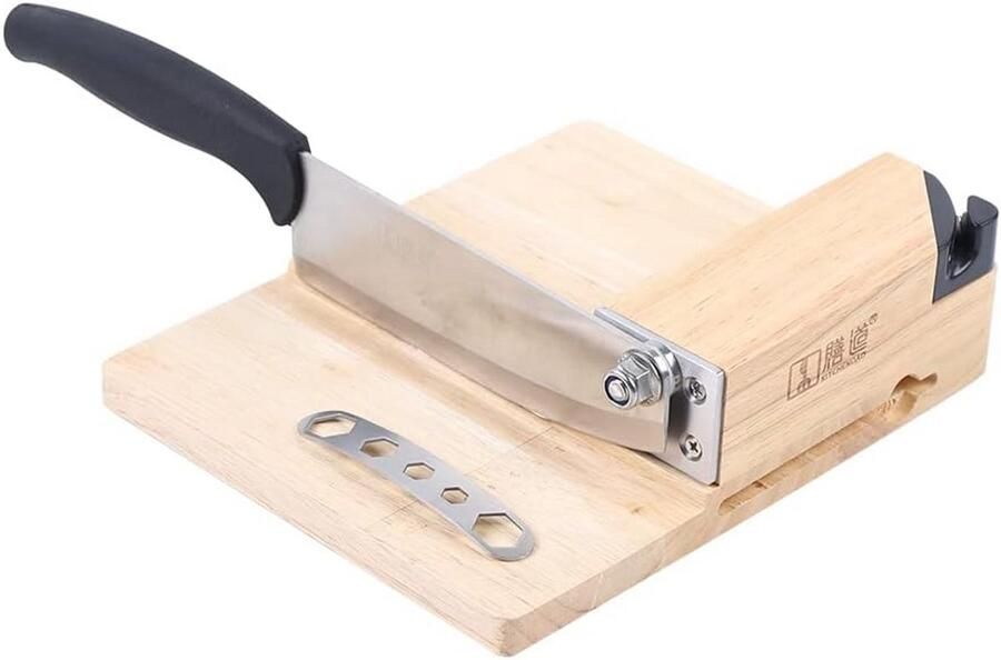 RVS Biltong Snijder met Guillotine Mechanisme en Houten Basis