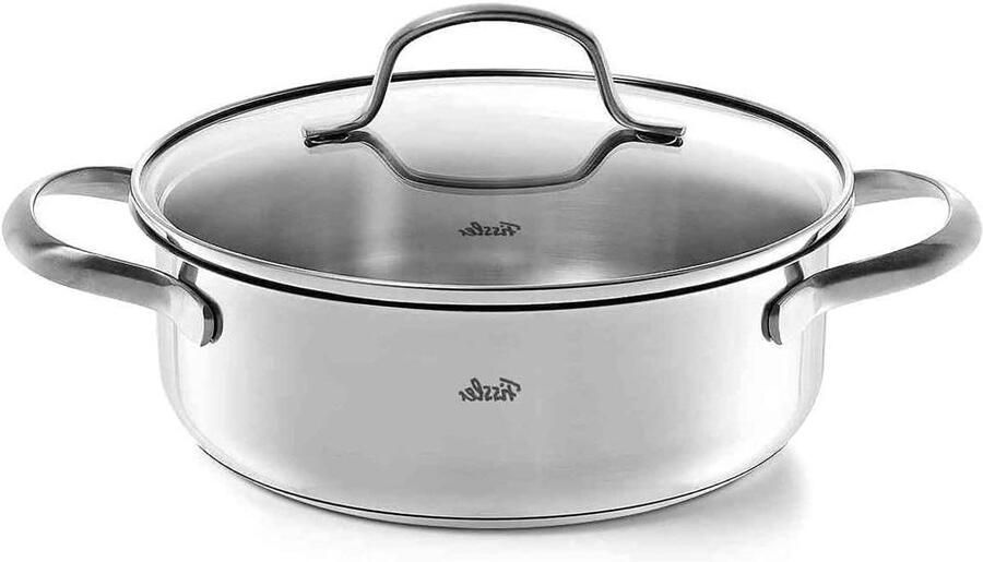 RVS Braadpan Kookpan met deksel Eten Bereiden Brede Gietrand 2.1 Liter Zilver