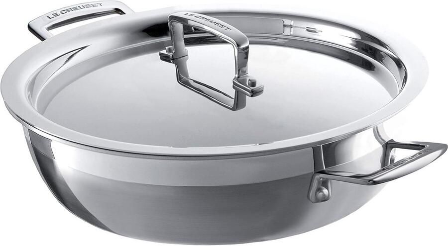RVS Braadpan Ondiep met Deksel 30 cm 3 Lagen Inductie Geschikt
