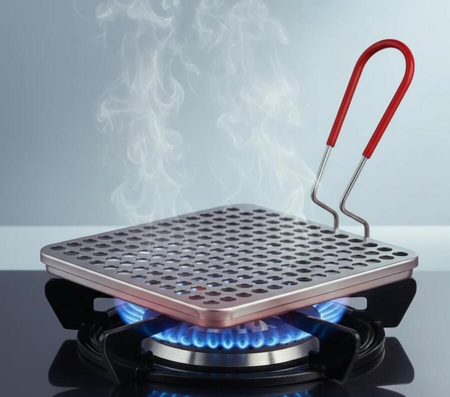 RVS Broodrooster voor Gasfornuis & Camping 22x22cm met Opvouwbare Greep Ideaal voor Brood Arepa's Tortilla's en Focaccia Compact & Zonder Elektriciteit