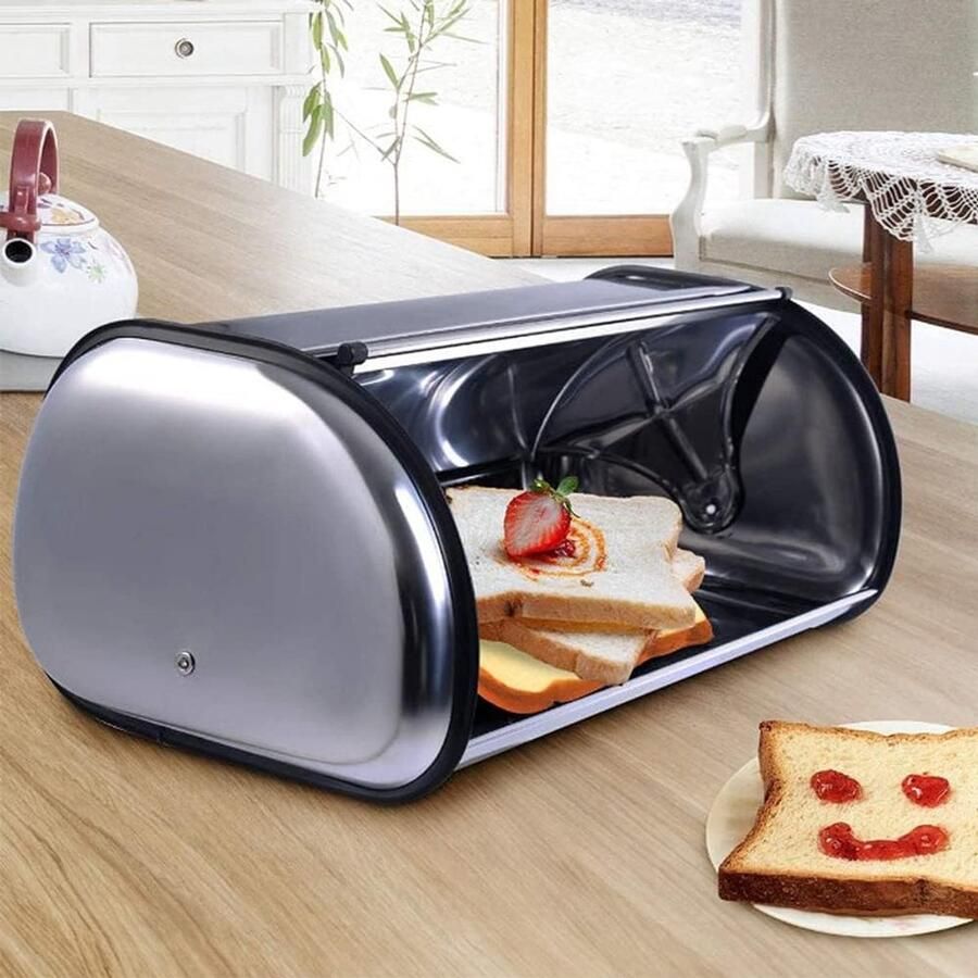 RVS Broodtrommel met Schuifdeksel Ruime Opslag voor Vers Brood en Gebak (44x27x18 cm)