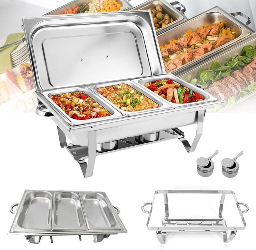 RVS Buffet Warmer Chafing Dish voor 3 Pans Voedselwarmer voor Catering en Feesten