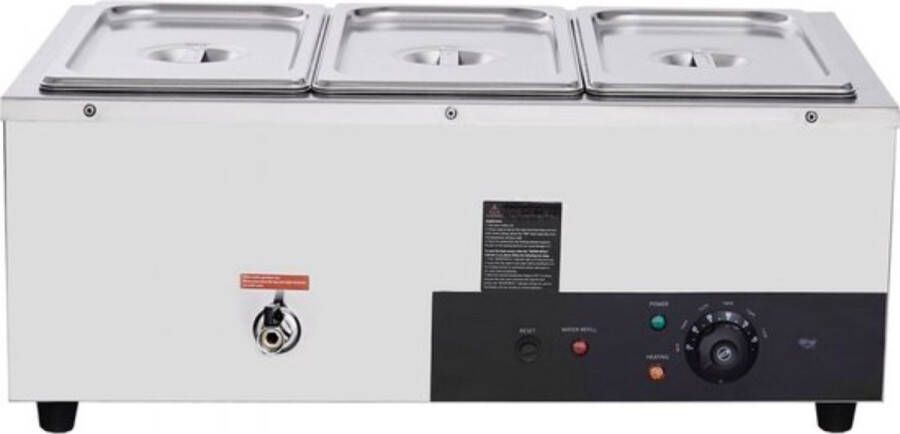 RVS Buffetverwarmer 1500W 3x8 8L Voedselcontainers met Kraan