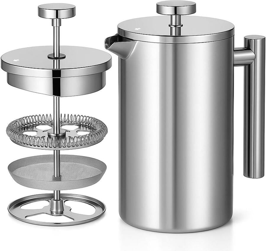 RVS Cafetière Dubbelwandig Geïsoleerd Koffiezetapparaat 1 Liter Voor Warme Koffie Thuis & Camping