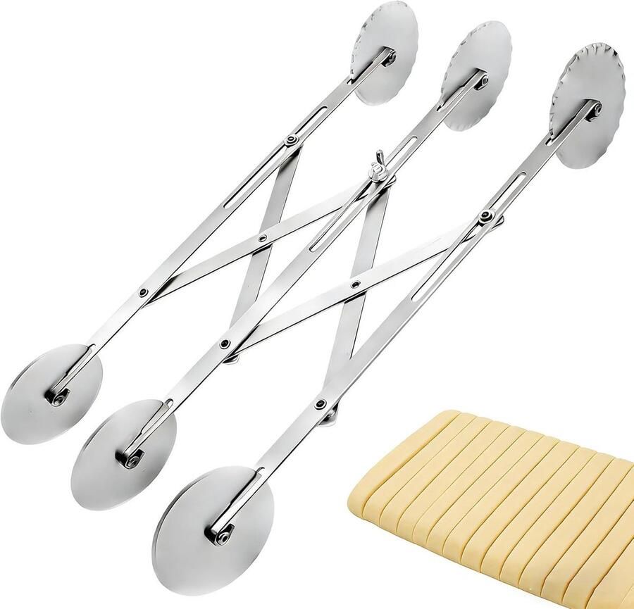 RVS Deegsnijder met 3 Wielen Verstelbare Deegwielen Dubbelzijdige Pastasnijder voor Perfecte Pizza en Deegbereidingen
