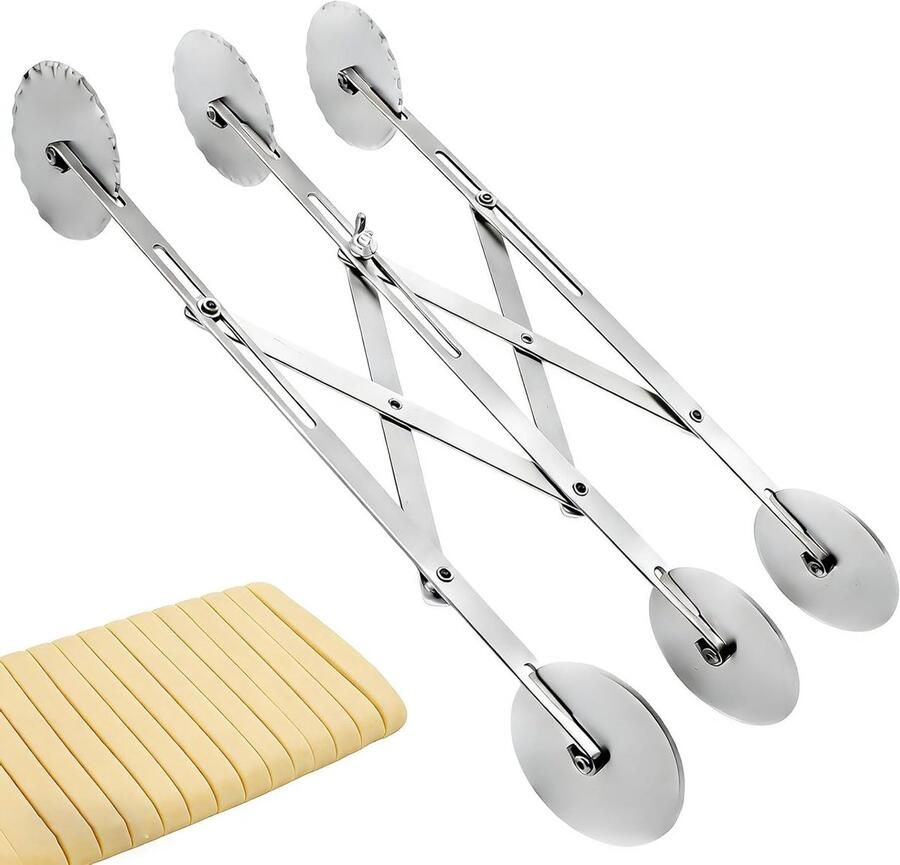 RVS Deegsnijder met 3 Wielen Verstelbare Deegwielen Dubbelzijdige Pastasnijder voor Perfecte Pizza en Pasta Inclusief Verwijderbare Accessoires