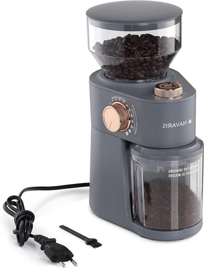 RVS elektrische koffiemolen 200 W Professionele molen voor 14 kopjes Bonenmaler met 18 maalgraden Mat grijs met roségoud