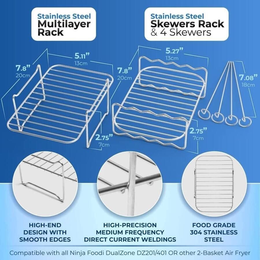 RVS enkellaags rek met spiesjes voor Ninja Dual Air Fryer Multifunctioneel Dehydrator Rack Air Fryer Accessoires