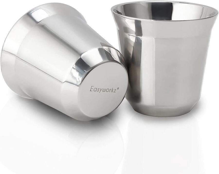 RVS Espresso Kopjes Set van 2 Dubbelwandige Isolerende Koffiemokken 75ml