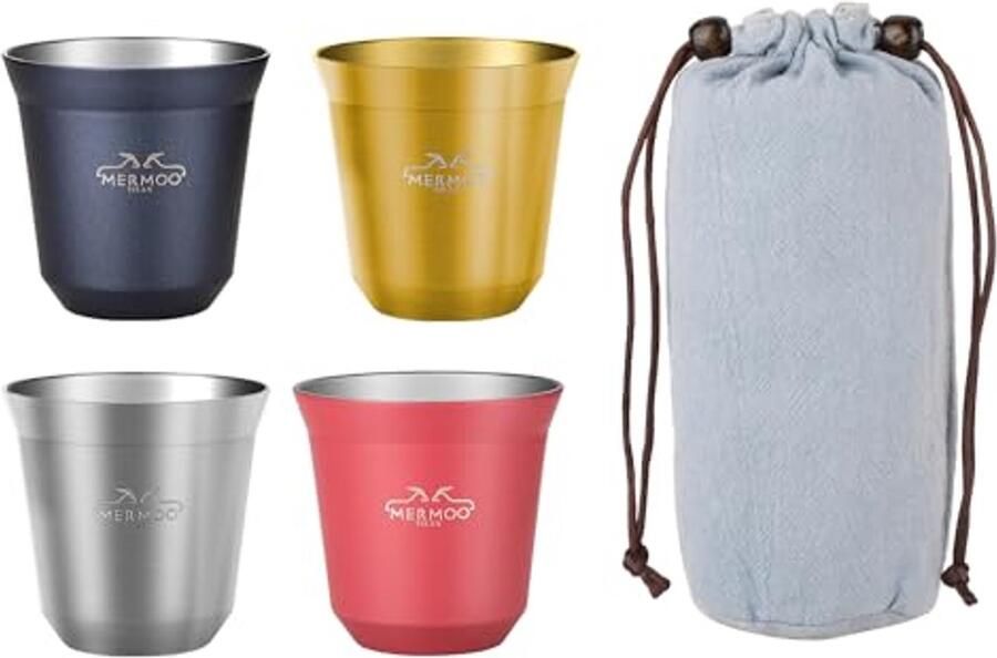RVS Espressokopjes 80ml Geïsoleerd in n Kleuren Voor 2 Shots Espresso Inclusief Opbergtas Duurzaam en Makkelijk te Reinigen Perfect voor Thuis Reizen en Kamperen