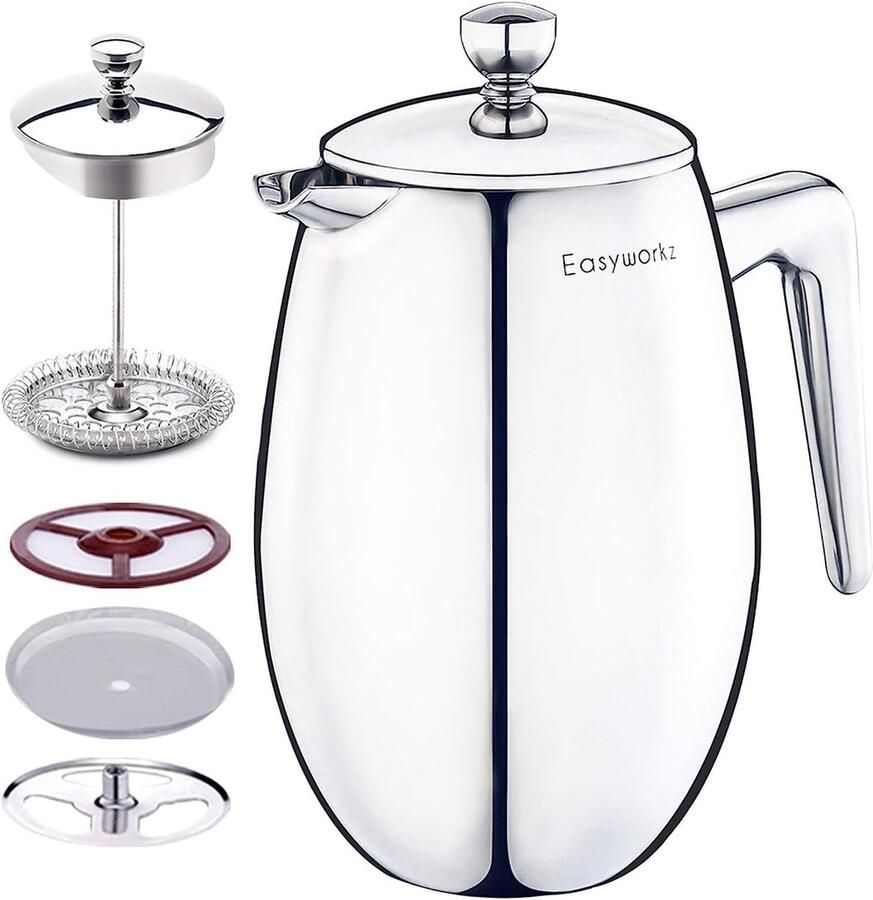 RVS French Press Dubbelwandig Geïsoleerd Koffiezetapparaat 1000ml