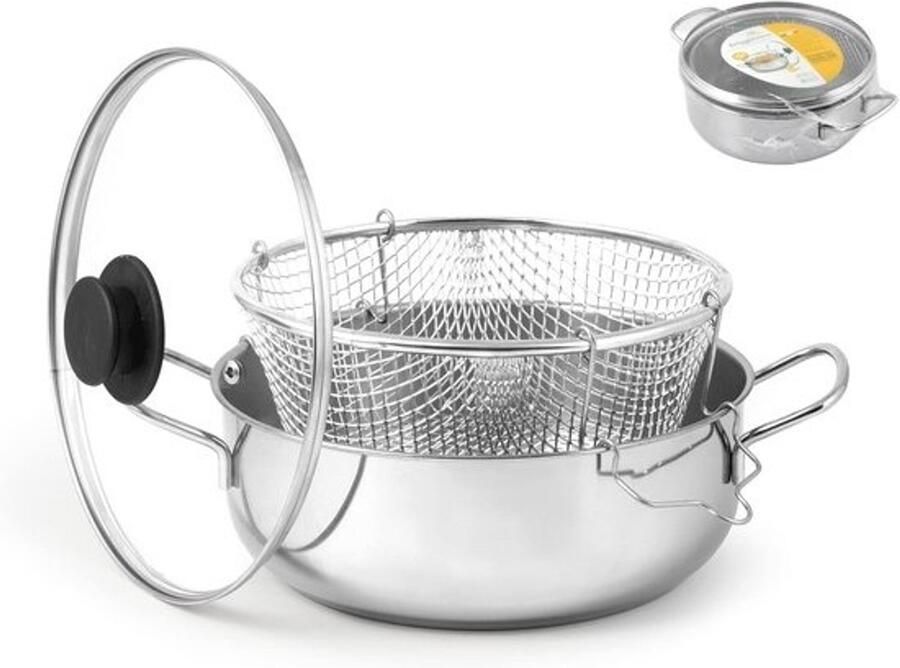 RVS friteuse met deksel 24 cm hoogwaardige