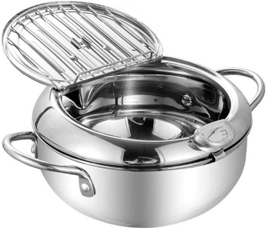 RVS Frituurpan 2.5L met Deksel Thermometer en Afdruiprek