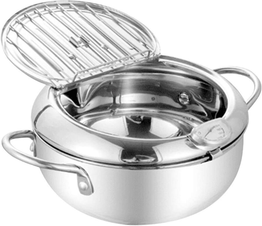 RVS Frituurpan Tempura pan Koekenpan Frituren van voedsel Precisie temperatuurregeling 21.7 cm breed Zilver
