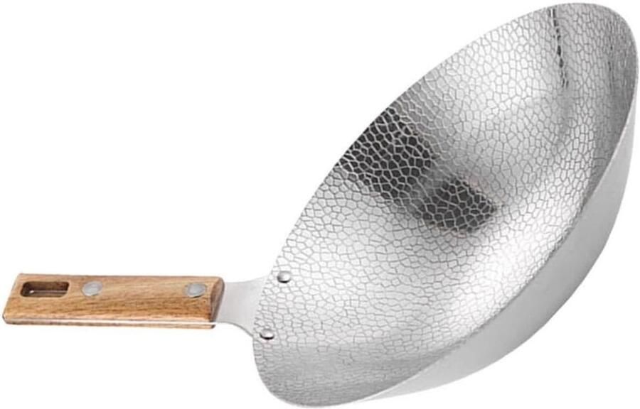 RVS Frituurpan Wokpan Koekenpan Roerbakpan Snel Koken Antiaanbaklaag Houten Handvat 26cm Diameter Zilver