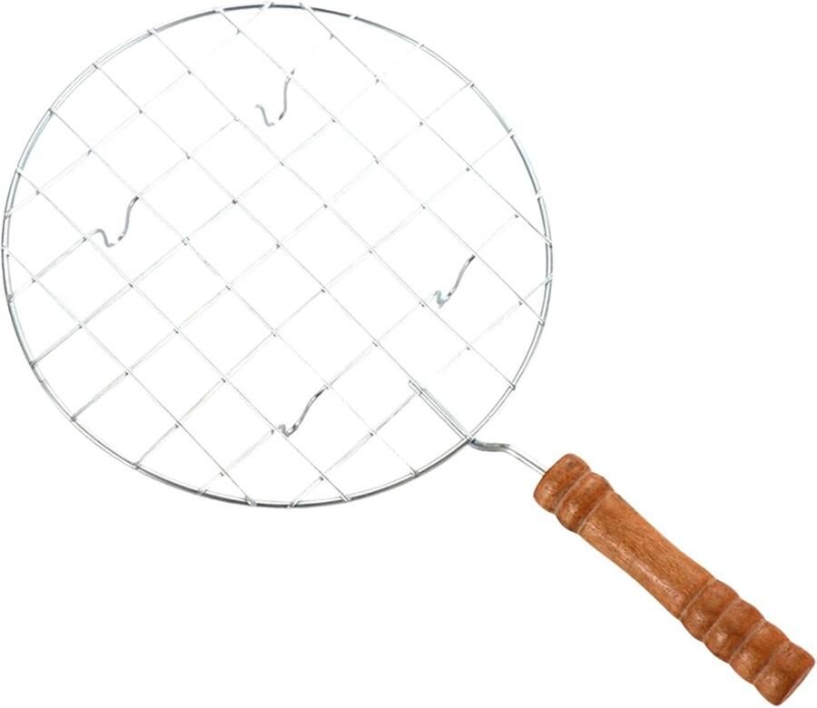 Broodrooster Net Toast Grill Buiten Koken Roestvrij Staal 19 cm Diameter Zilver Hout