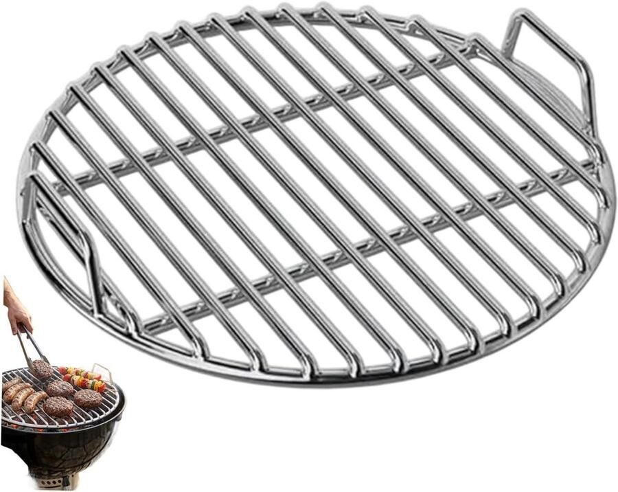 RVS Grill Rooster Vervangend Rooster Buiten Koken Hittebestendig Handvat 28 cm Diameter Zilver