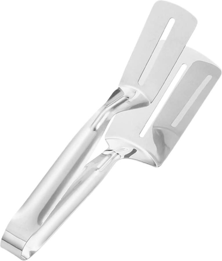 RVS Grill Tang Barbecue Klem Spatel Voedsel Draaien Brede Mond Grip 30 cm Zilver