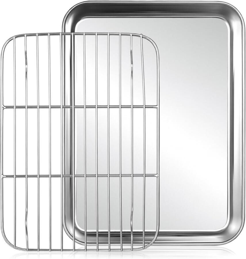 RVS Grillplaat met Draadrek Diepe Grillpannen voor Oven Keukenaccessoires voor Bakken en Grillen (9.3x7x1.2)
