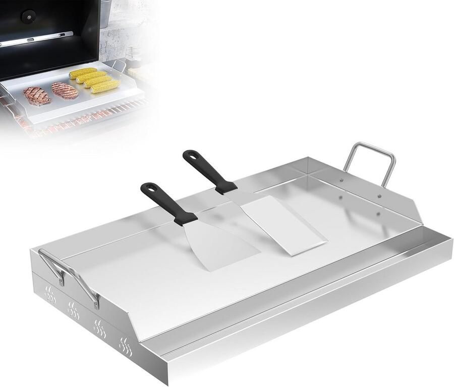 RVS Grillplaat met Handvat Perfecte Warmteverdeling voor Gas & Houtskool