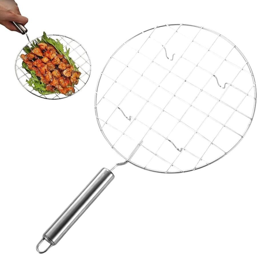 RVS Grillrek Grillrooster Bakrek Buiten Koken Met Handvatten 19 cm Diameter Zilver